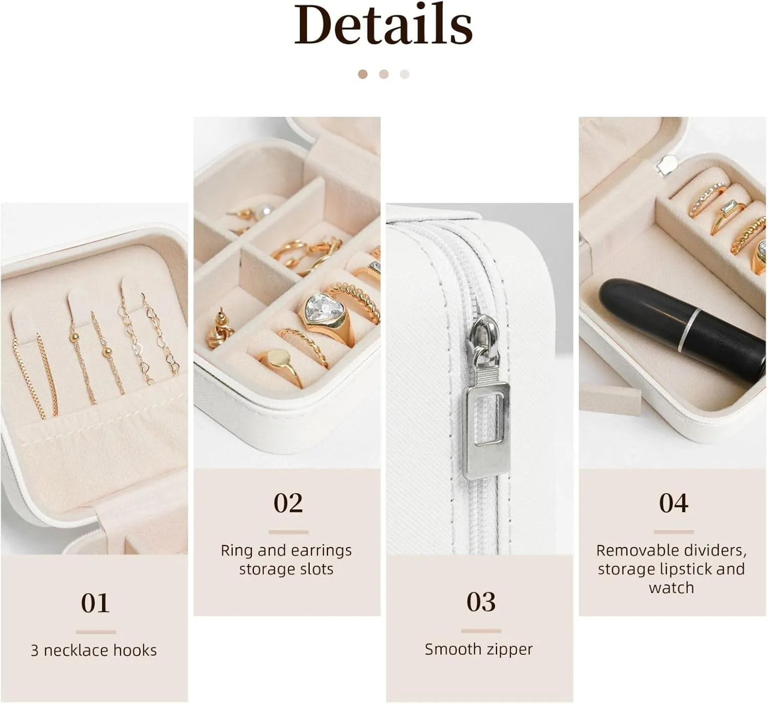 Personalized Jewelry Box for Women Custom Jewelry Travel Case Add Your Own Photo Text Name Pattern Customize Jewelry Box for Rings Earrings Necklaces, WhiteA, 3.9 * 3.9 * 2inch