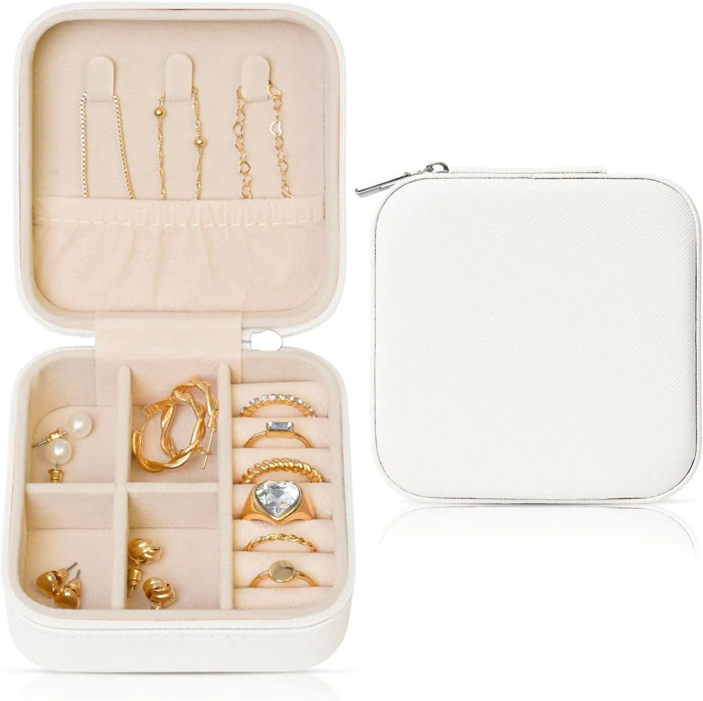 Personalized Jewelry Box for Women Custom Jewelry Travel Case Add Your Own Photo Text Name Pattern Customize Jewelry Box for Rings Earrings Necklaces, WhiteA, 3.9 * 3.9 * 2inch