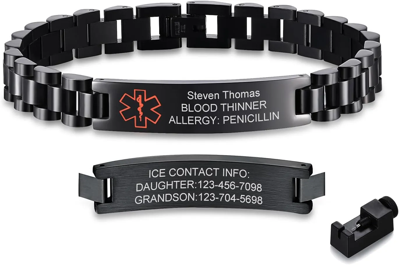 Personalized Medical Alert Bracelets for Men-Stainless Steel Waterproof Medical ID Bracelets Customizable Medic Info, Medic Life Alert Bracelet Wristband Jewelry for Diabetic Epilepsy Allergy