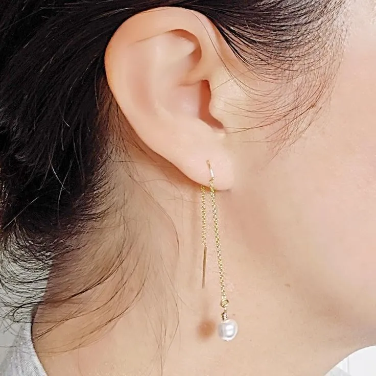 Petite Baroque Threader Earring (14K Gold)
