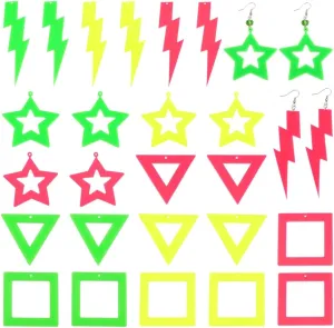 PH PandaHall 24 Pairs 80s 90s Neon Earrings 12 Styles Acrylic Retro Pendants for Women Square Triangle Lightning Bolt Star Pendant Acrylic Drop Dangle for 80's Outfit Glow Party Accessories