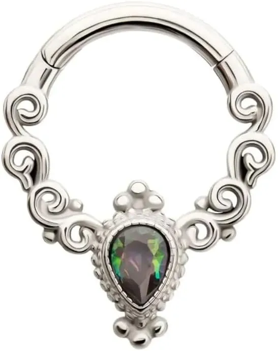 Pierced Owl 14-16GA 316L Stainless Steel Beaded Vitrail Medium Teardrop Hinged Segment Clicker Ring