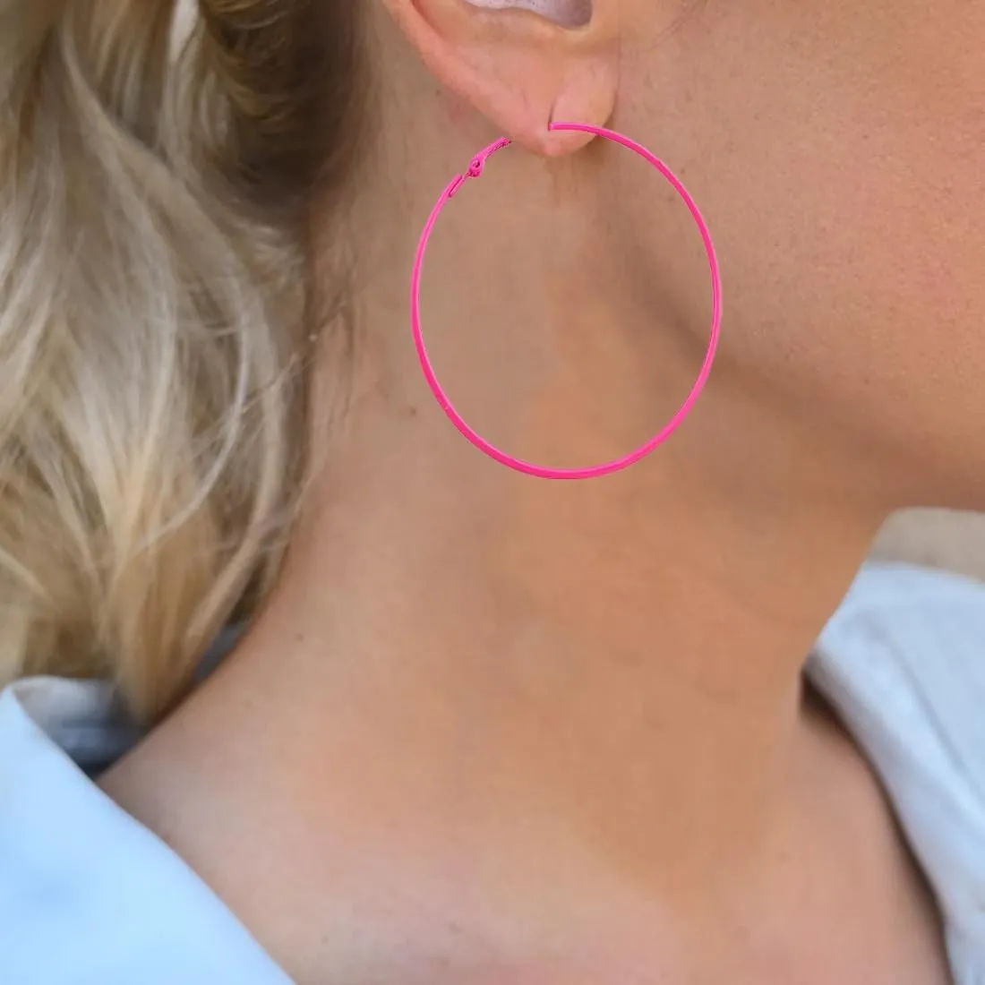 Pink Hoop Earrings for Women 60MM Big Stainless Steel Hoops 80s 90s Large Retro Neon Earrings Party Dangle Earrings Accessories Gift