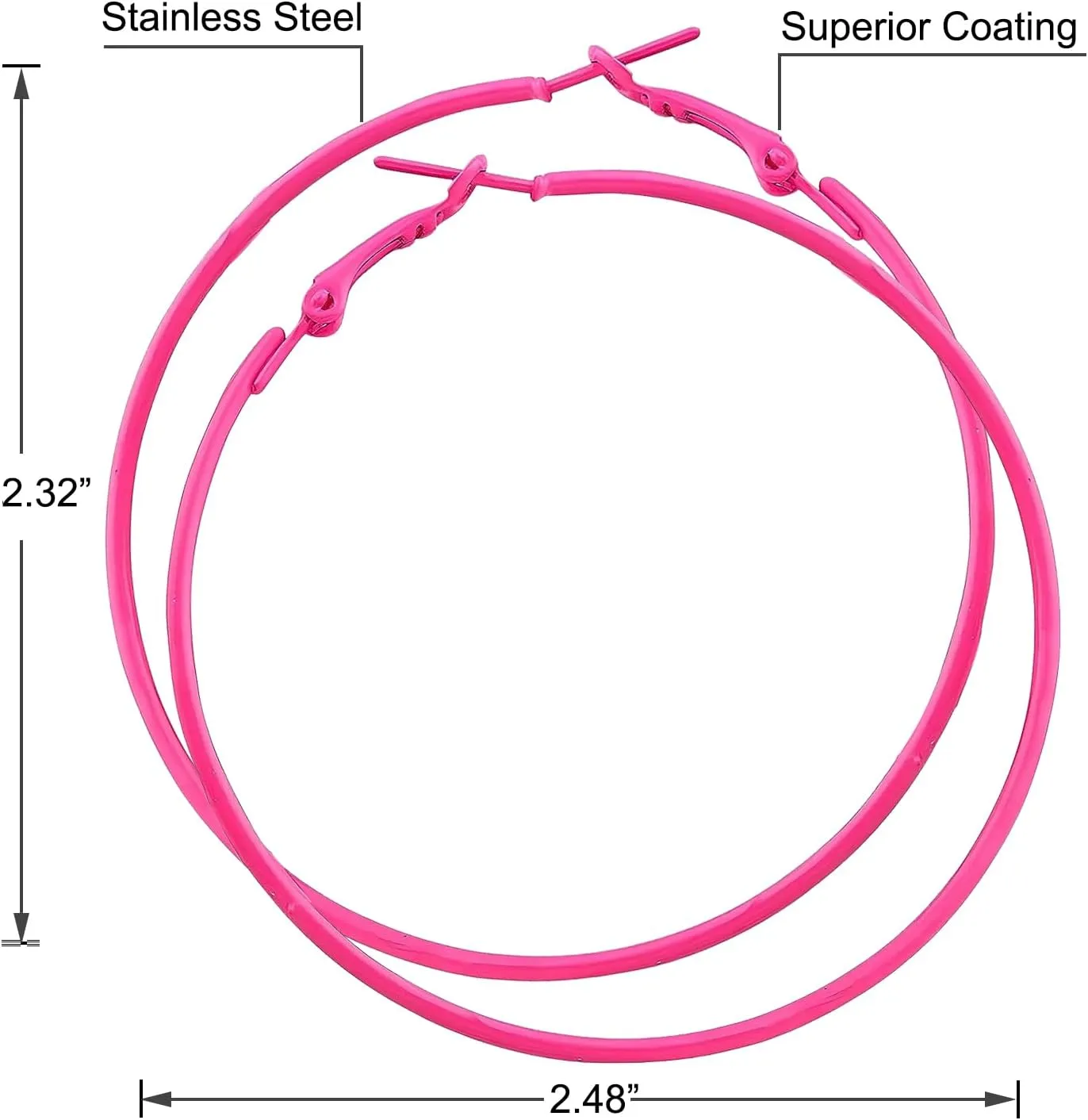 Pink Hoop Earrings for Women 60MM Big Stainless Steel Hoops 80s 90s Large Retro Neon Earrings Party Dangle Earrings Accessories Gift