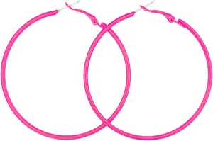 Pink Hoop Earrings for Women 60MM Big Stainless Steel Hoops 80s 90s Large Retro Neon Earrings Party Dangle Earrings Accessories Gift
