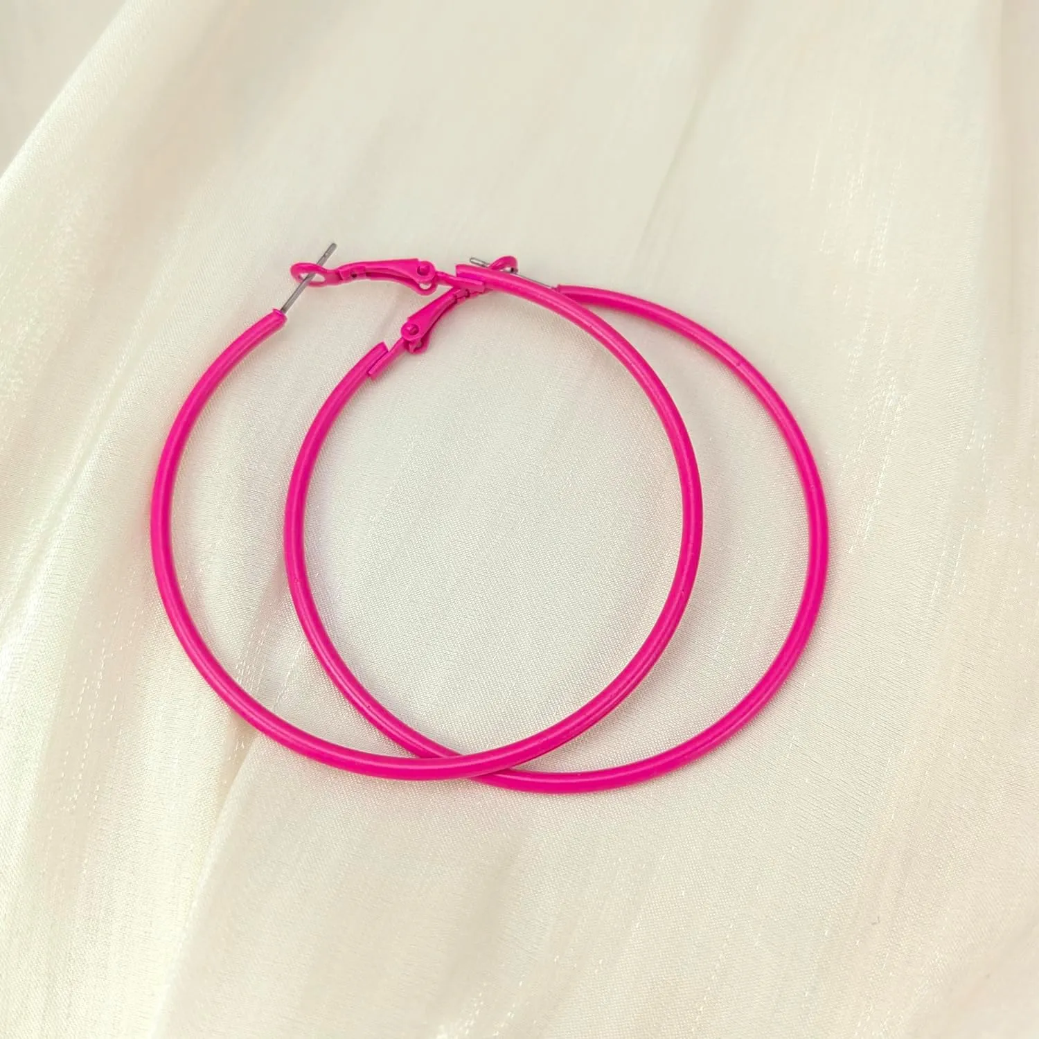 Pink Hoop Earrings for Women 60MM Big Stainless Steel Hoops 80s 90s Large Retro Neon Earrings Party Dangle Earrings Accessories Gift