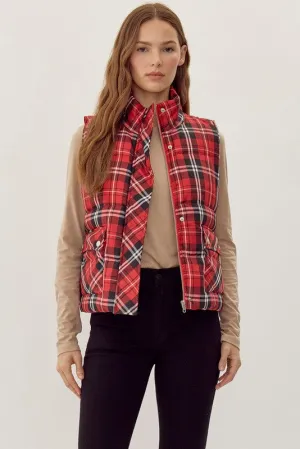 Plaid Checkered Puff Vest