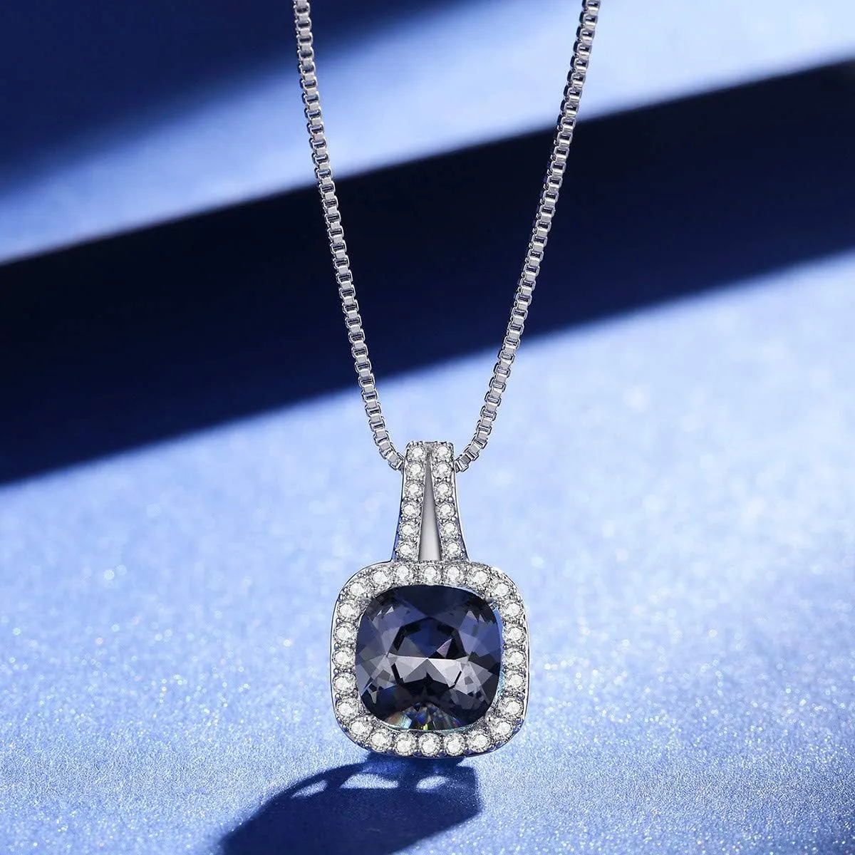 Platinum Plated Cubic Zirconia/Austrian Crystal Cushion Shape Halo Pendant Necklace/Earrings