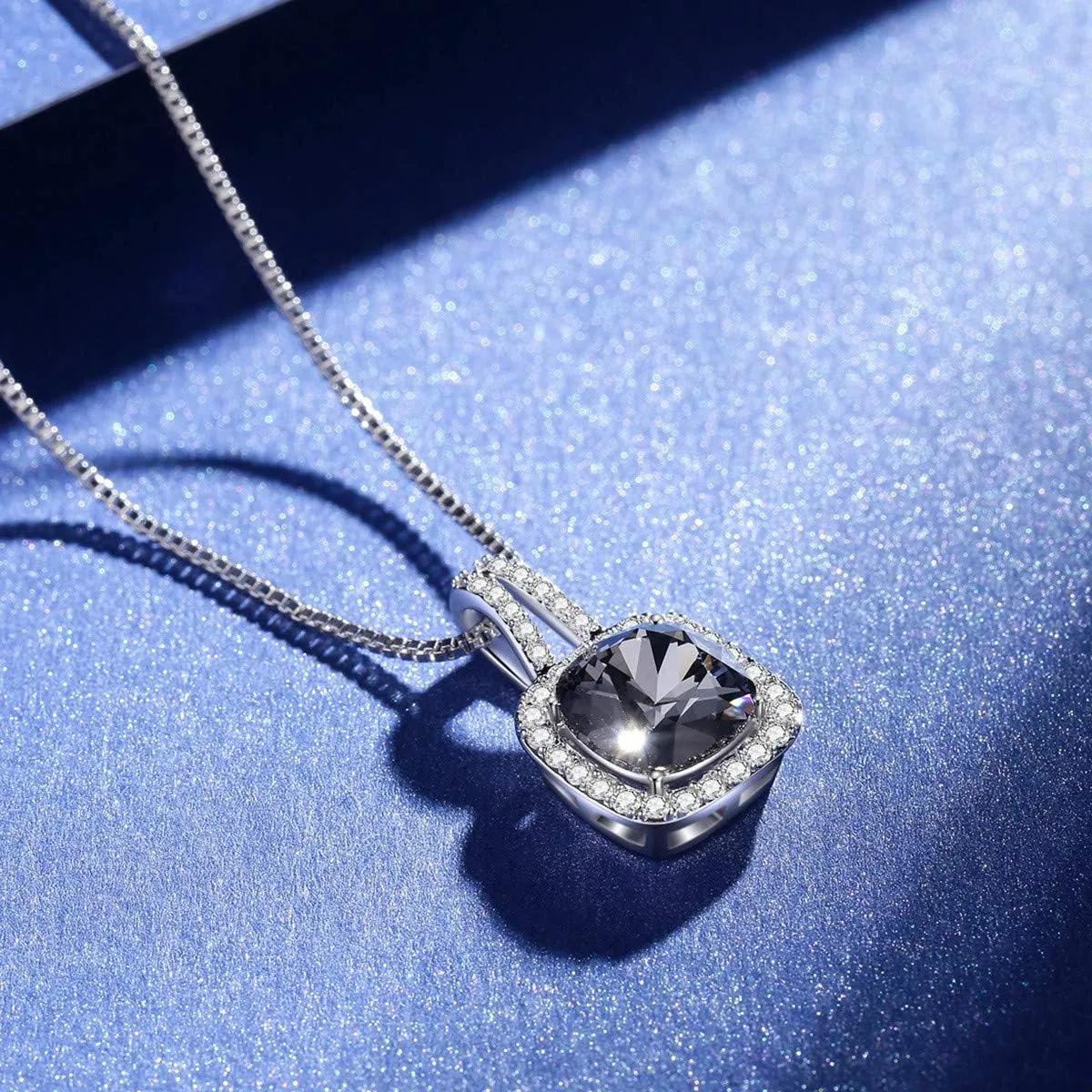 Platinum Plated Cubic Zirconia/Austrian Crystal Cushion Shape Halo Pendant Necklace/Earrings
