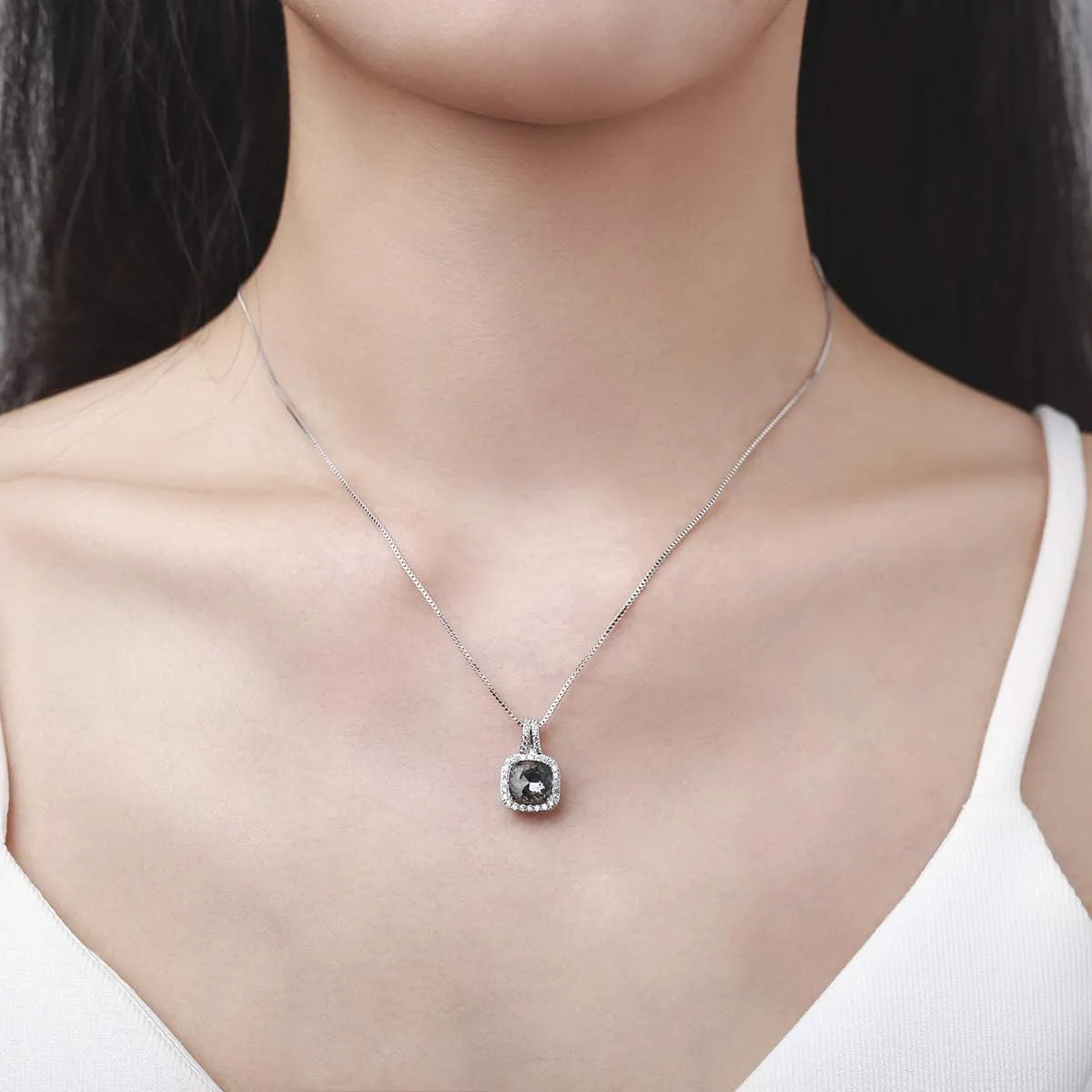 Platinum Plated Cubic Zirconia/Austrian Crystal Cushion Shape Halo Pendant Necklace/Earrings