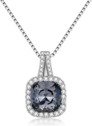 Platinum Plated Cubic Zirconia/Austrian Crystal Cushion Shape Halo Pendant Necklace/Earrings