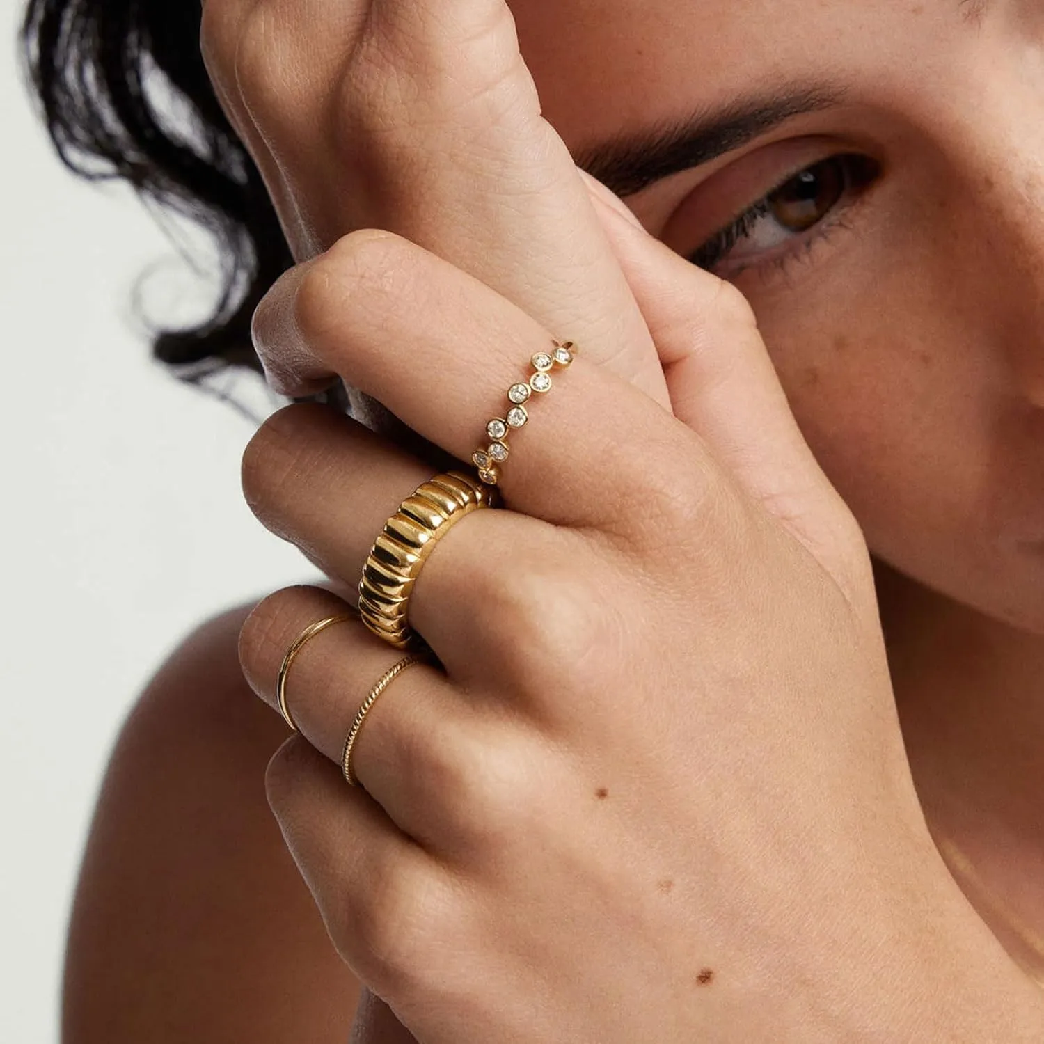 PLOMFOV 14K Gold Plated Chunky Statement Rings - Wide Chunky Band Gold/Silver Thumb - Stackable Chunky Ring for Women Men
