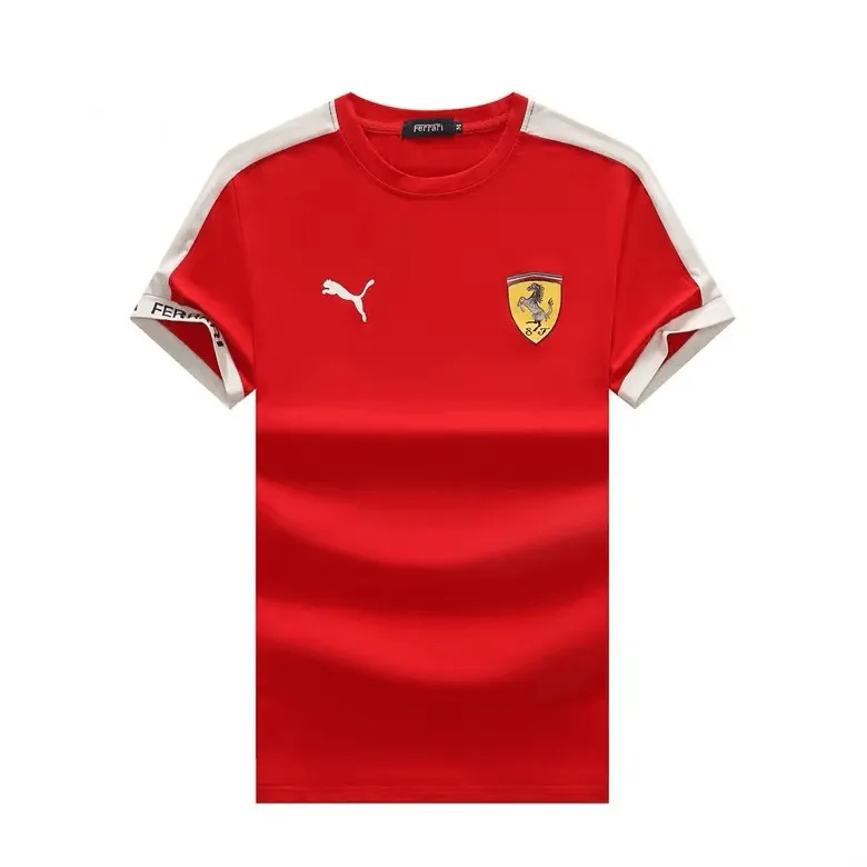 PM Scuderia FER Industry Lightweight White Shoulder Strip Side Logo T-Shirt- Red