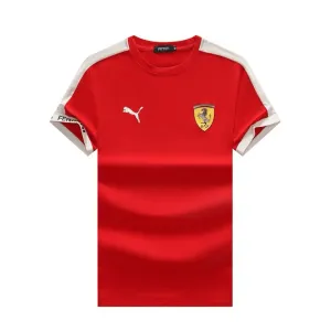 PM Scuderia FER Industry Lightweight White Shoulder Strip Side Logo T-Shirt- Red