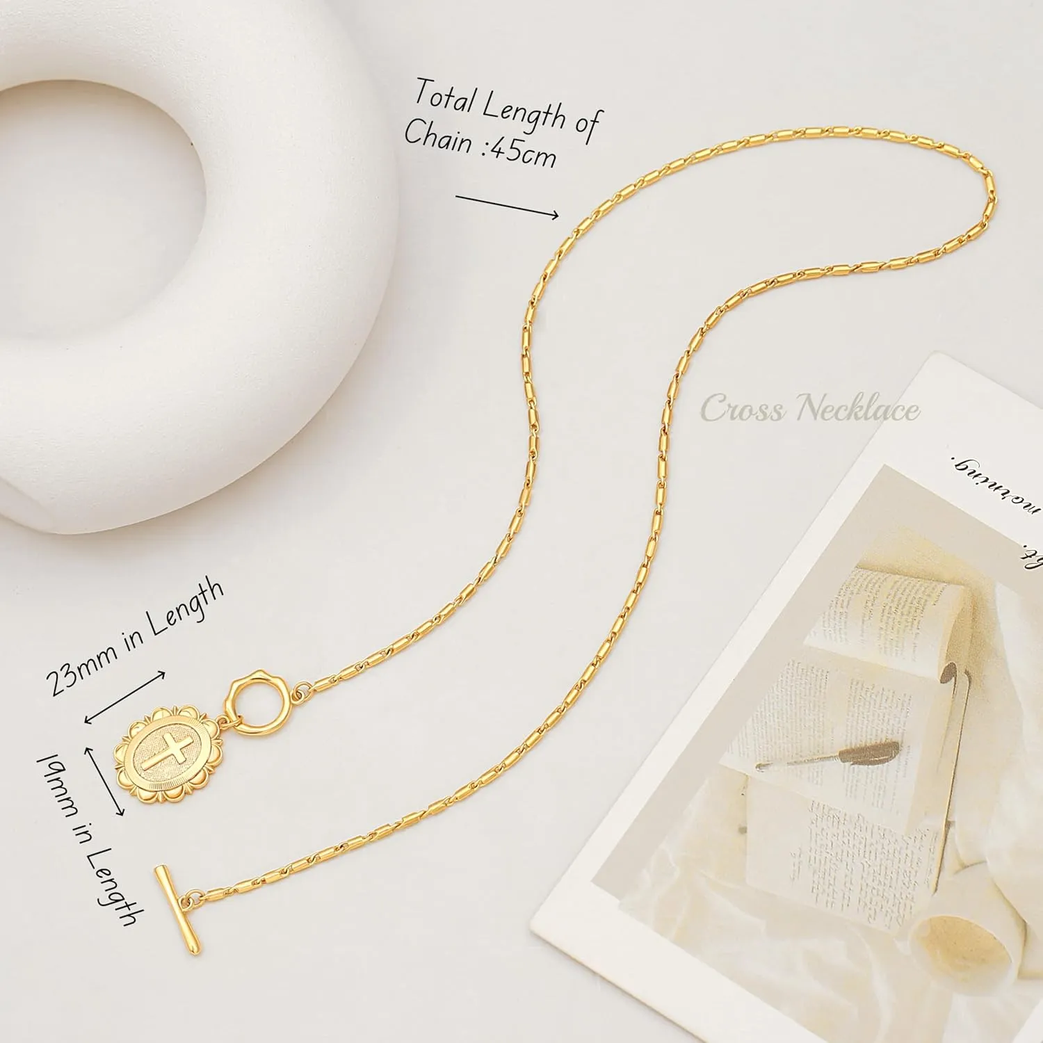 POTESSA 18K Gold Plated Pendant Necklace Medallion Coin Y Shaped Chain Toggle Necklace for Women Trendy Jewelry