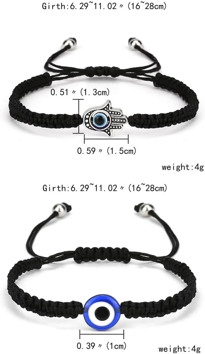 POYAMUSE Set of Evil Eye & Hamsa Hand Braided Adjustable Bracelets - Protective Good Luck Jewelry for Men and Women - Thread Rope String Amulet Bracelets for Family Frends