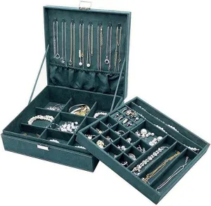 ProCase Velvet Jewelry Box Organizer for Women, 2 Layer Jewelry Display Storage Holder Case for Necklace Earrings Bracelets Rings -Green