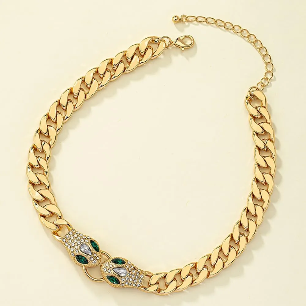 Punk Animal Snake Choker Necklace Hip Hop Rhinestone Snake head Cuban Link Chain Necklace Chunky Cuban Chain Crystal Jewelry for Women Gifts