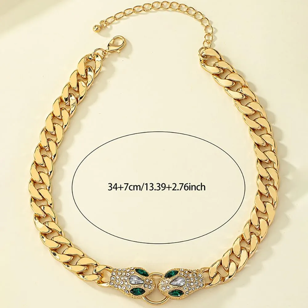 Punk Animal Snake Choker Necklace Hip Hop Rhinestone Snake head Cuban Link Chain Necklace Chunky Cuban Chain Crystal Jewelry for Women Gifts
