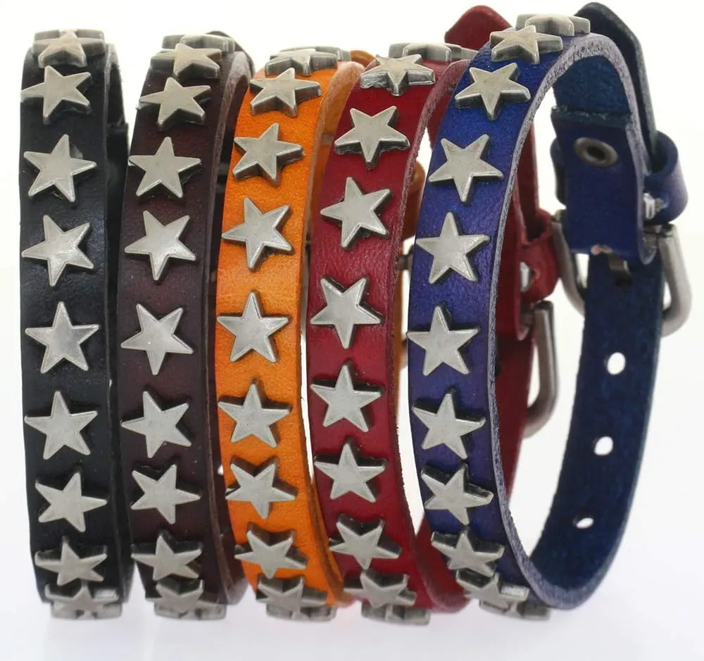 Punk Rivet Stainless Steel Peace Logo Bracelets Genuine Leather Bangles Men Women Jewelry Fashion Gifts