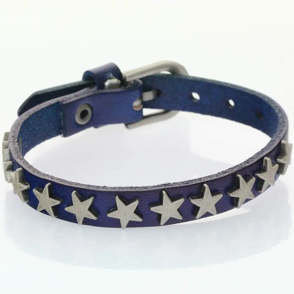 Punk Rivet Stainless Steel Peace Logo Bracelets Genuine Leather Bangles Men Women Jewelry Fashion Gifts