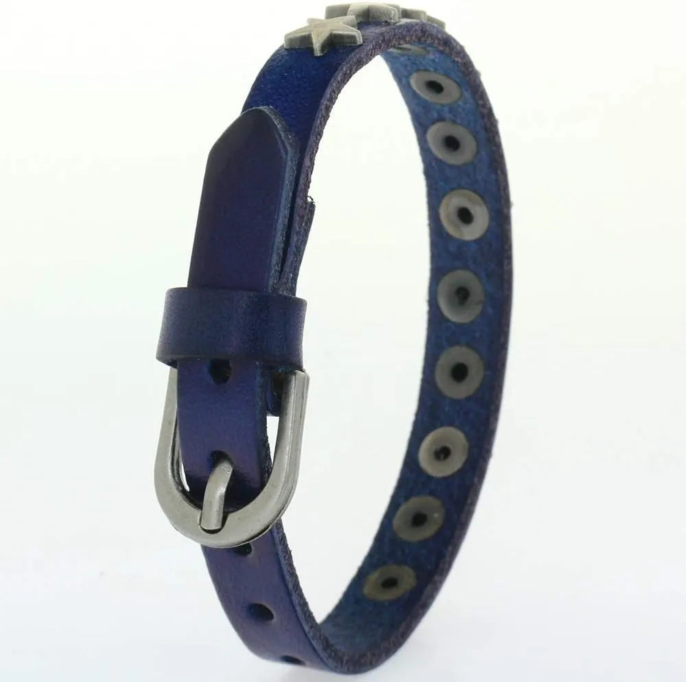 Punk Rivet Stainless Steel Peace Logo Bracelets Genuine Leather Bangles Men Women Jewelry Fashion Gifts