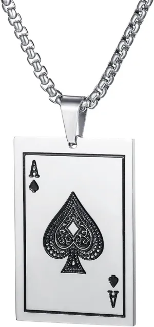 Punk Rock Ace of Spades Necklace Stainless Steel Playing Card Poker Pendant Necklace