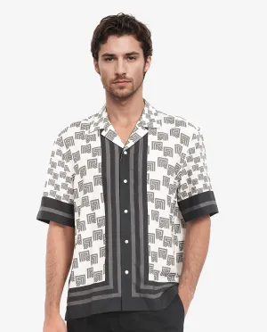 Rare Rabbit Men's Efi Off White Viscose Fabric Short Sleeve Cuban Collar Boxy Fit Monogram Print Shirt