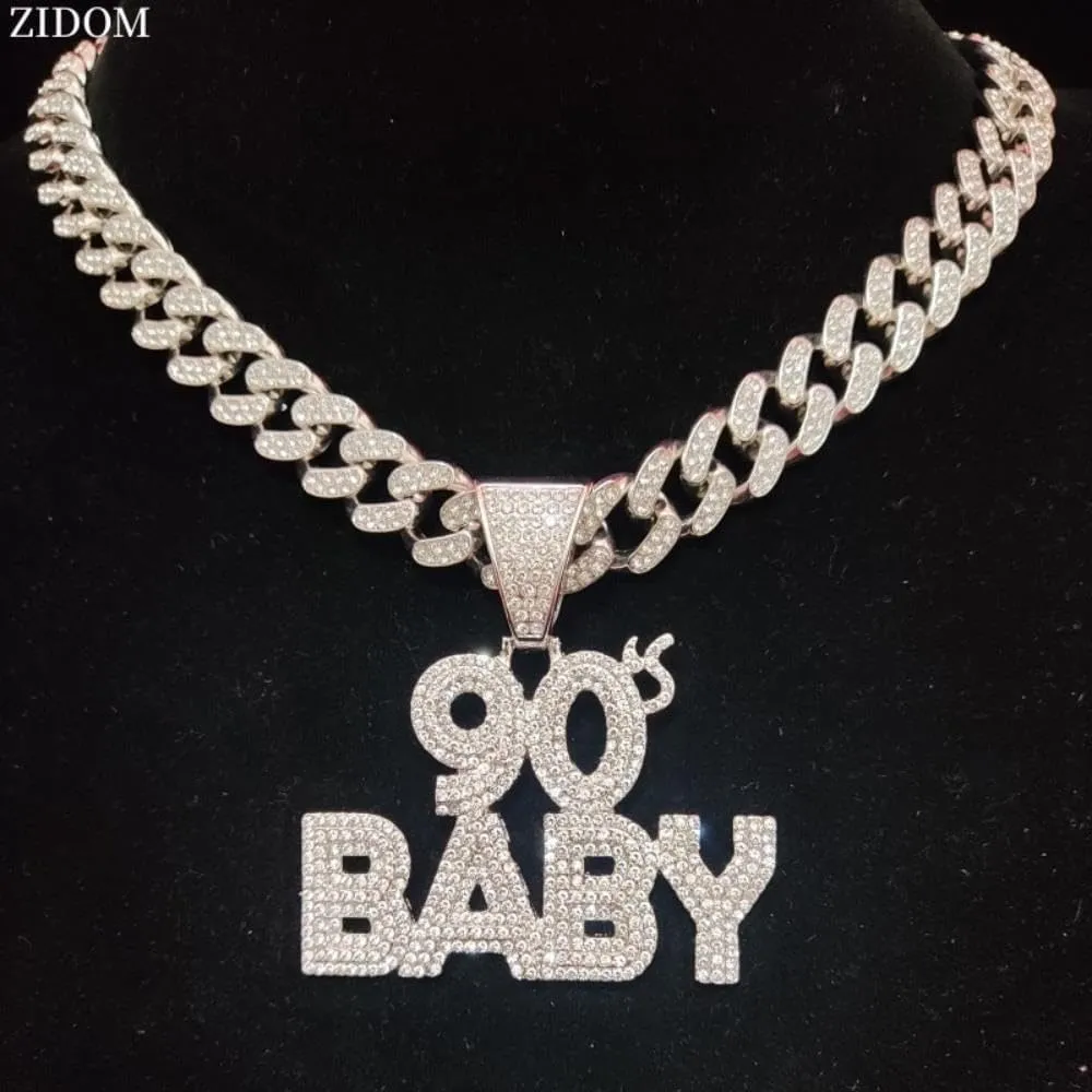 Razered Men Women Hip Hop Pendant Necklace with 13mm Cuban Chain Hiphop Iced Out Bling Necklaces Fashion Jewelry Charm Gifts