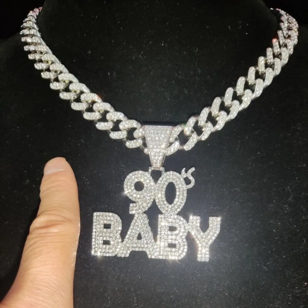 Razered Men Women Hip Hop Pendant Necklace with 13mm Cuban Chain Hiphop Iced Out Bling Necklaces Fashion Jewelry Charm Gifts