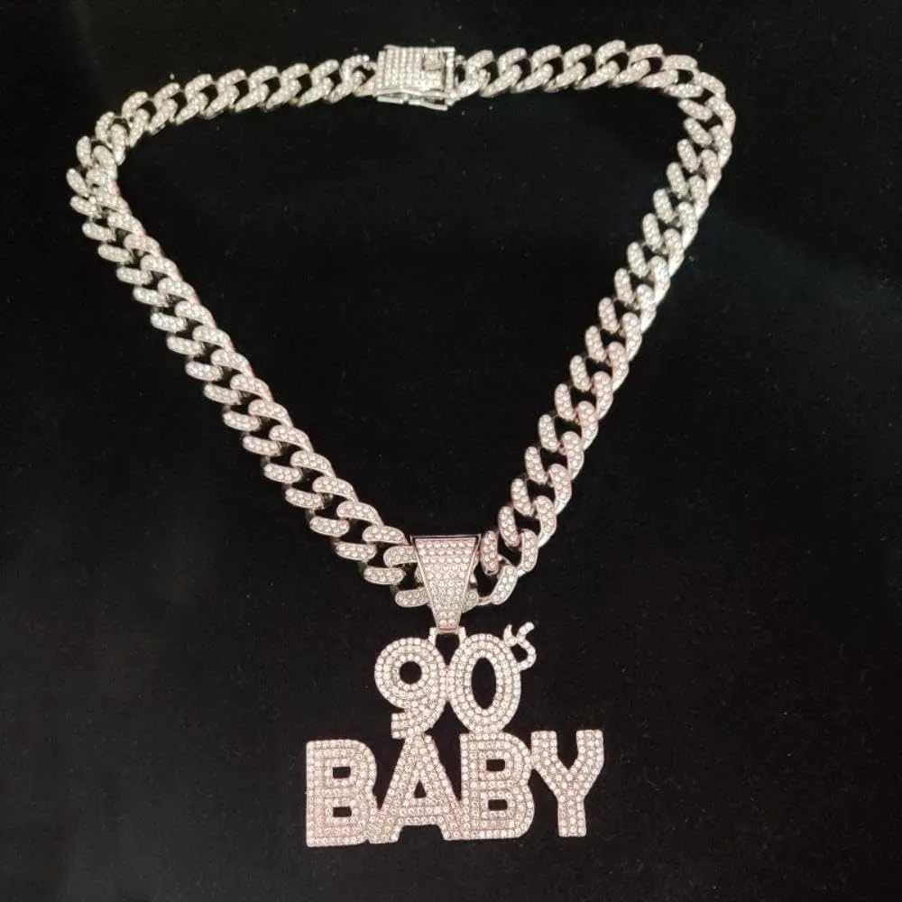 Razered Men Women Hip Hop Pendant Necklace with 13mm Cuban Chain Hiphop Iced Out Bling Necklaces Fashion Jewelry Charm Gifts