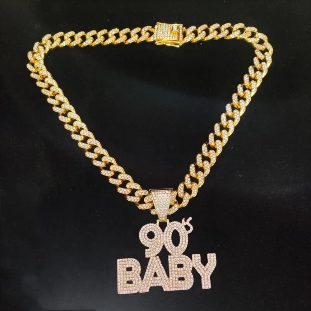 Razered Men Women Hip Hop Pendant Necklace with 13mm Cuban Chain Hiphop Iced Out Bling Necklaces Fashion Jewelry Charm Gifts