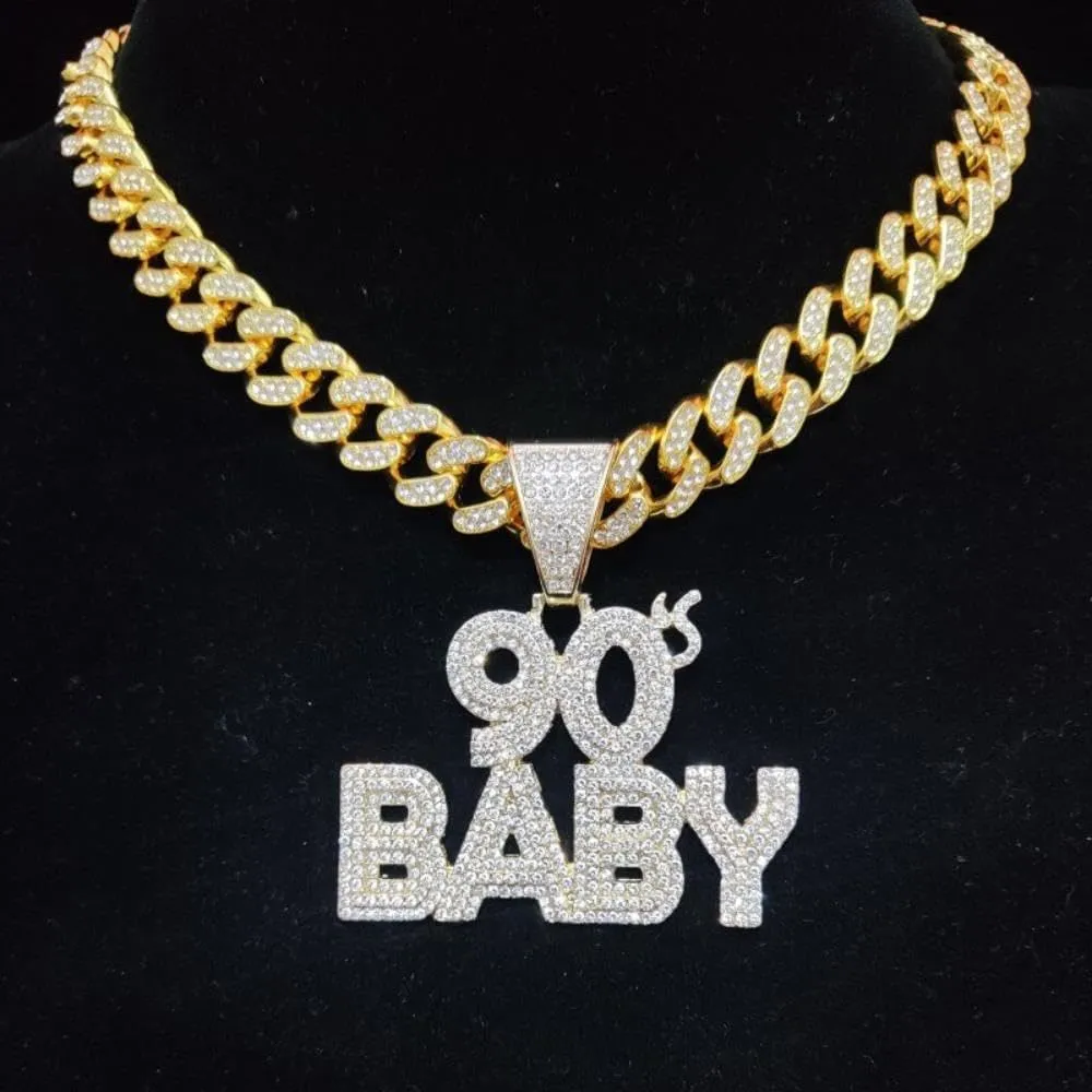 Razered Men Women Hip Hop Pendant Necklace with 13mm Cuban Chain Hiphop Iced Out Bling Necklaces Fashion Jewelry Charm Gifts