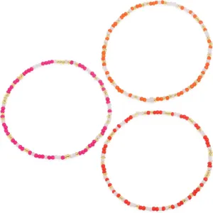 Red Orange Seed Beads Stack Bracelets Set for Women, 3Pcs Cute Boho Handmade Colorful Hot Pink Gold Beaded Friendship Stretch Bracelet Festive Holiday Accessories Jewelry Gift.