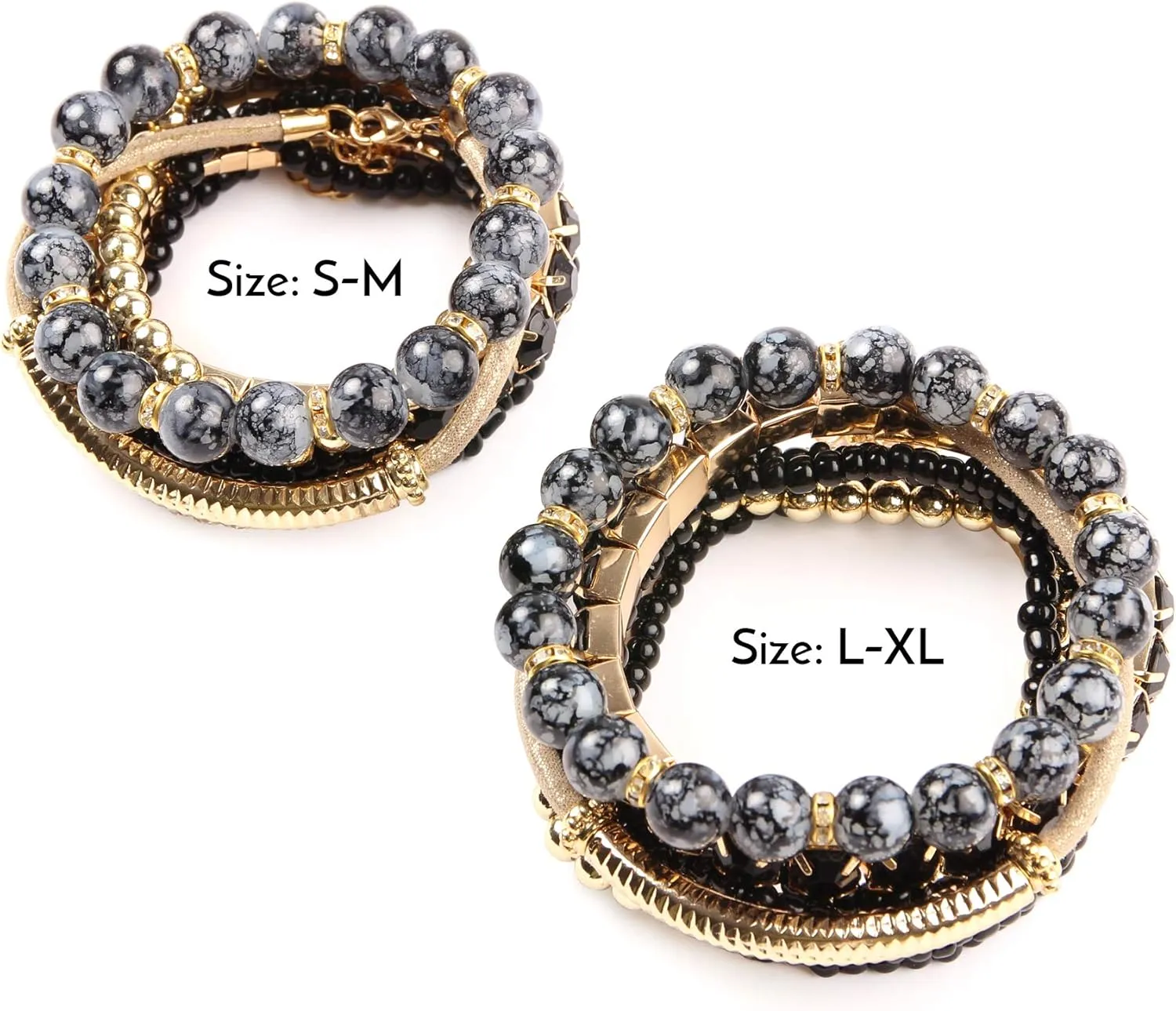RIAH FASHION Multi Color Stretch Beaded Stackable Bracelets - Layering Bead Strand Statement Wrap Bangles