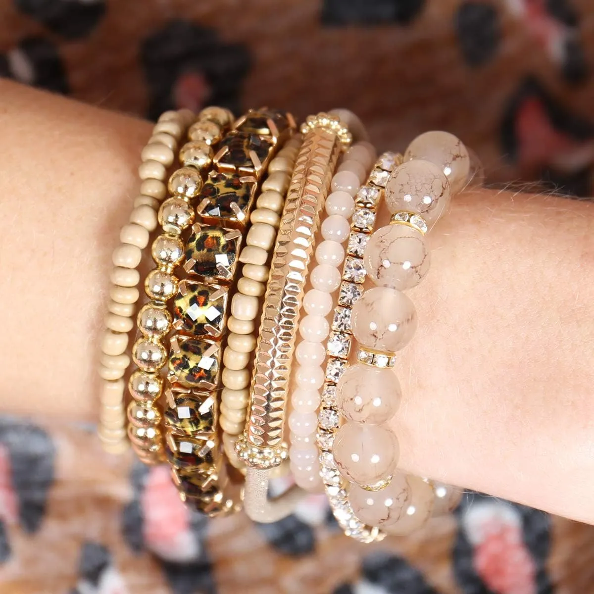 RIAH FASHION Multi Color Stretch Beaded Stackable Bracelets - Layering Bead Strand Statement Wrap Bangles
