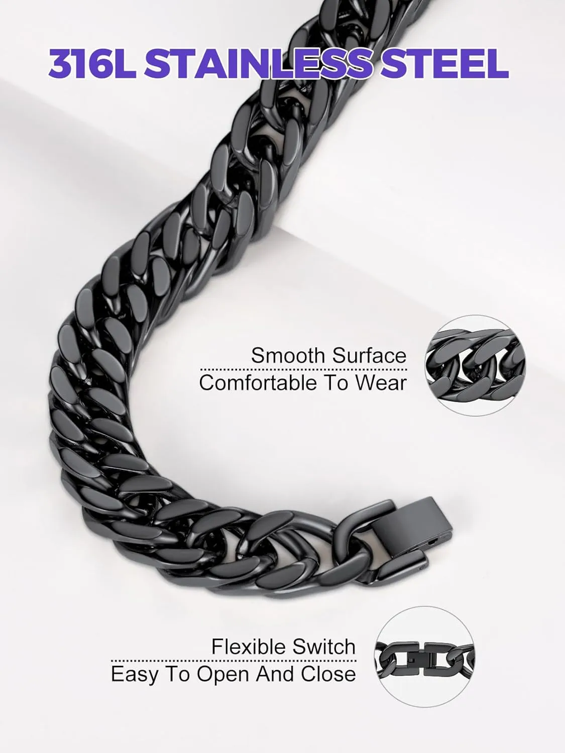 Richsteel Father's Day Bracelets for Men Cuban Link Chain Bracelets 8/12/17mm Width Stainless Steel Chain Wrist Bracelets, 7.4/8.2/9 Inch Length Classic Jewelry for Christmas/Valentine's Day/Birthday
