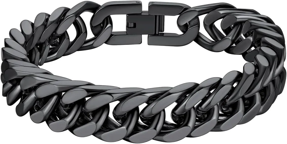 Richsteel Father's Day Bracelets for Men Cuban Link Chain Bracelets 8/12/17mm Width Stainless Steel Chain Wrist Bracelets, 7.4/8.2/9 Inch Length Classic Jewelry for Christmas/Valentine's Day/Birthday