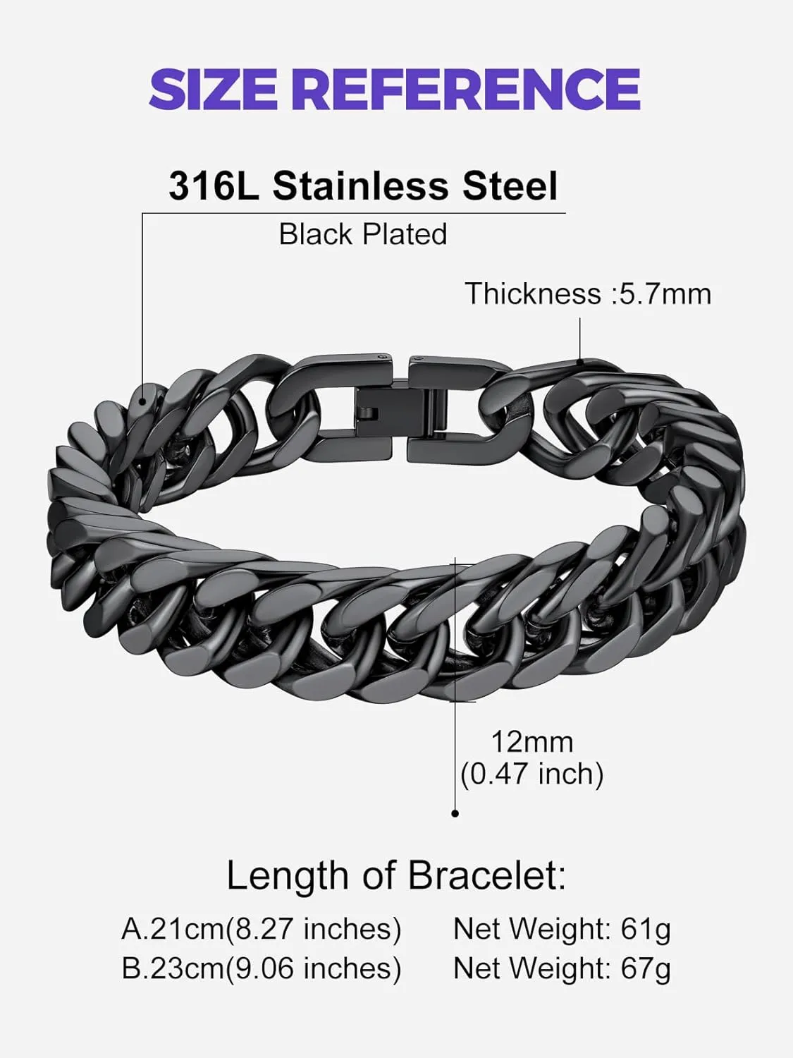 Richsteel Father's Day Bracelets for Men Cuban Link Chain Bracelets 8/12/17mm Width Stainless Steel Chain Wrist Bracelets, 7.4/8.2/9 Inch Length Classic Jewelry for Christmas/Valentine's Day/Birthday