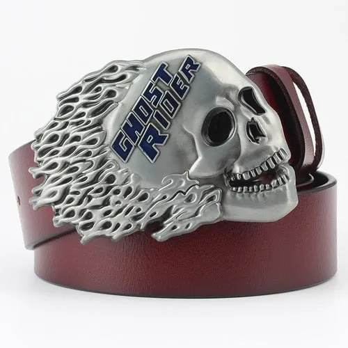 Rock Metal Skull Head Buckle Leather Belt