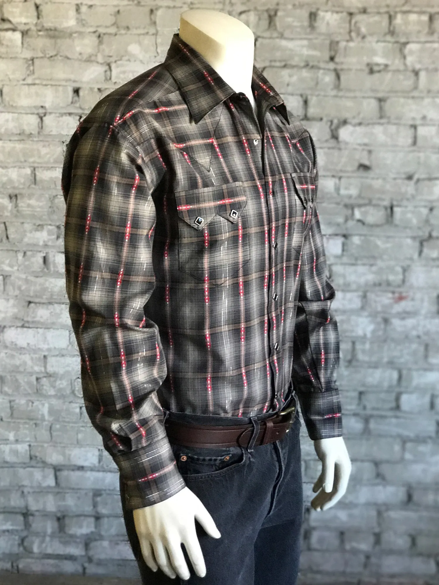 Rockmount Mens Black 100% Cotton Retro Shadow Plaid L/S Shirt