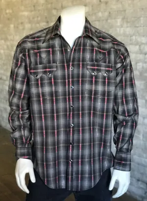 Rockmount Mens Black 100% Cotton Retro Shadow Plaid L/S Shirt