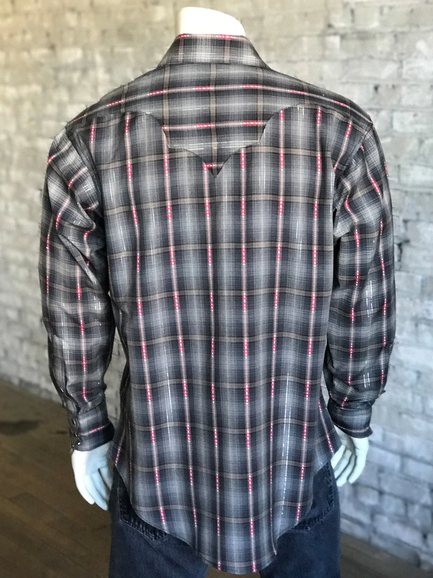 Rockmount Mens Black 100% Cotton Retro Shadow Plaid L/S Shirt