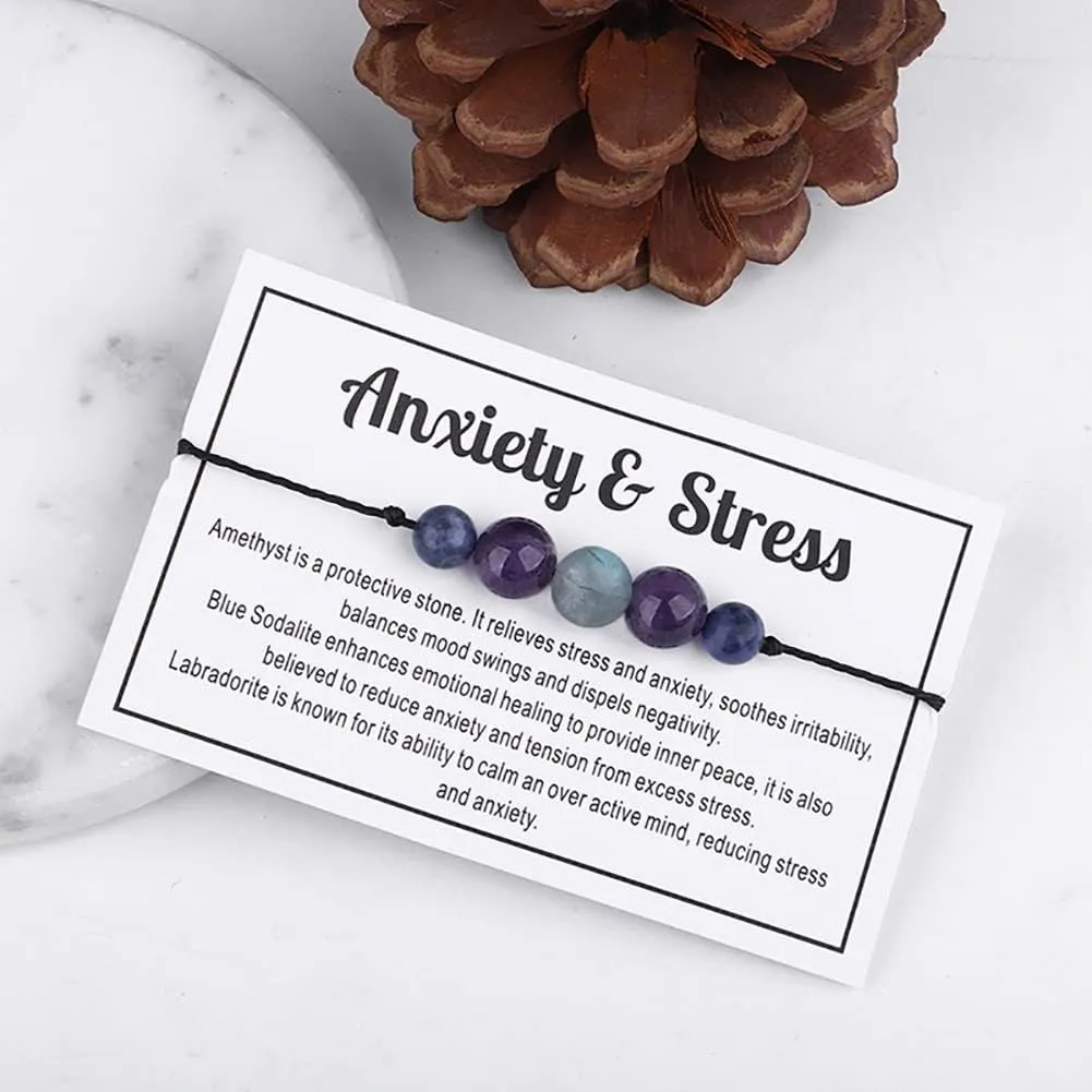 Ronglry Crystal Bracelet for Women Men - Spiritual Healing Stones Amethyst Gem Bracelet for Anxiety Relief - Natural Beads Jewelry