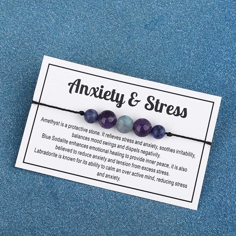 Ronglry Crystal Bracelet for Women Men - Spiritual Healing Stones Amethyst Gem Bracelet for Anxiety Relief - Natural Beads Jewelry