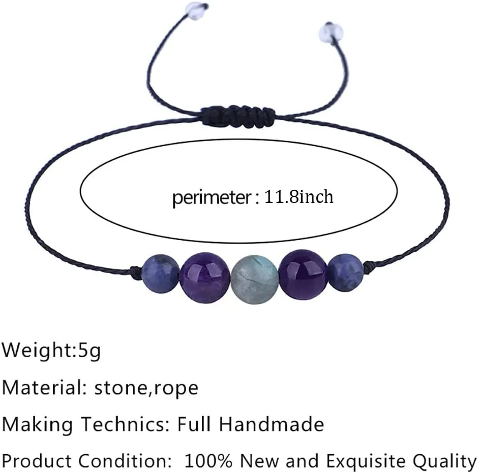 Ronglry Crystal Bracelet for Women Men - Spiritual Healing Stones Amethyst Gem Bracelet for Anxiety Relief - Natural Beads Jewelry