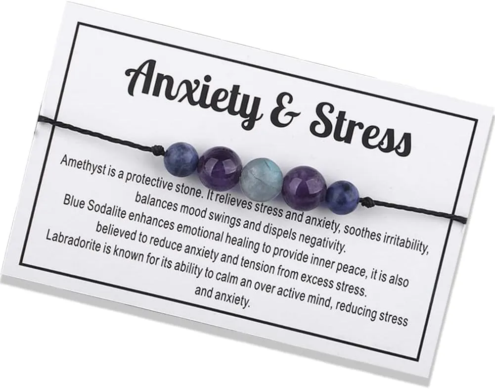 Ronglry Crystal Bracelet for Women Men - Spiritual Healing Stones Amethyst Gem Bracelet for Anxiety Relief - Natural Beads Jewelry
