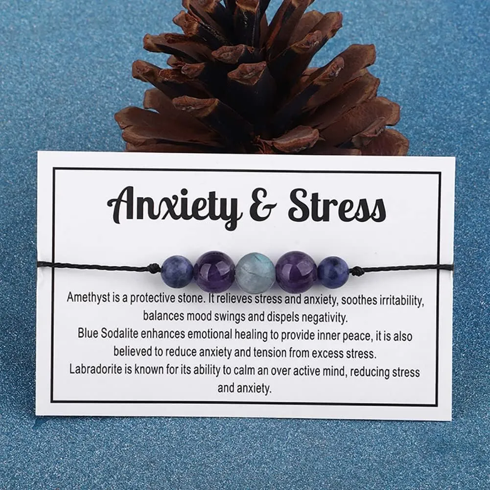 Ronglry Crystal Bracelet for Women Men - Spiritual Healing Stones Amethyst Gem Bracelet for Anxiety Relief - Natural Beads Jewelry