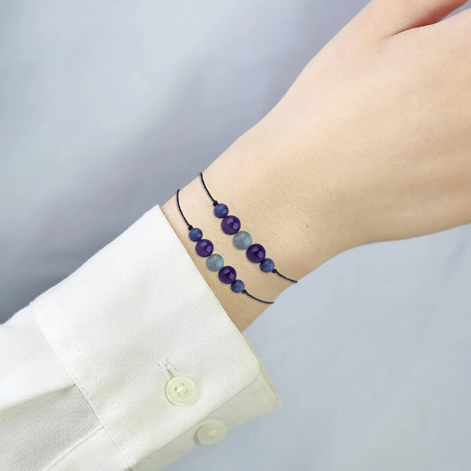 Ronglry Crystal Bracelet for Women Men - Spiritual Healing Stones Amethyst Gem Bracelet for Anxiety Relief - Natural Beads Jewelry