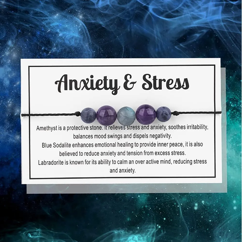 Ronglry Crystal Bracelet for Women Men - Spiritual Healing Stones Amethyst Gem Bracelet for Anxiety Relief - Natural Beads Jewelry